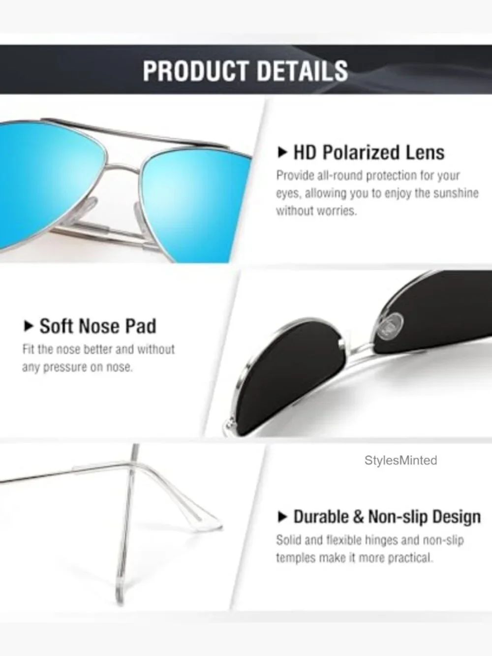 Polarized Aviator Sunglasses 3 Pack UV400 Metal Frame Lightweight